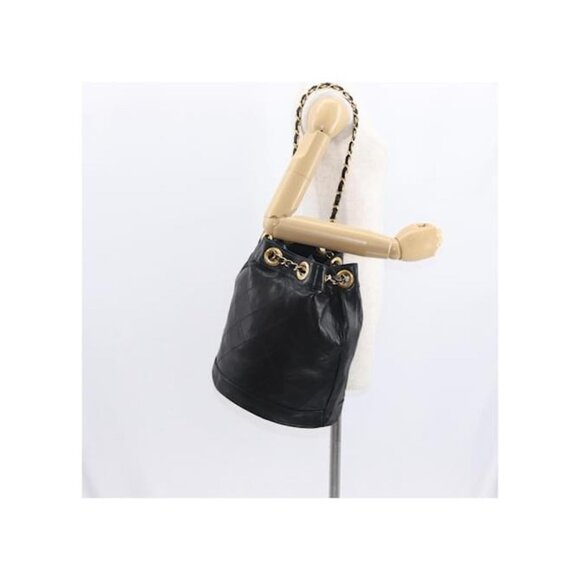Authentic Vintage Chanel Bucket Bag Black Lambskin 24K Gold Hardware - Picture 13 of 13